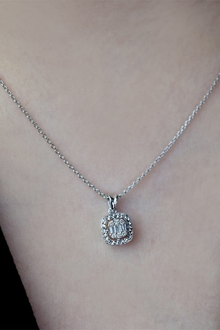 Modern Tasarım 0.08 Ct Baget Kare Tektaş Kolye