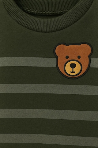 Oz Baby Çizgili Ayıcık Baskılı Kışlık Unisex Polar Bebek Takım Kız Ve Erkek Bebek Polar 1-4 Yaş Koyu Yeşil