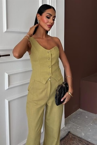 Tek Omuz Büstiyer Plazzo Pantolon Viscon Takım 10159 Çağla