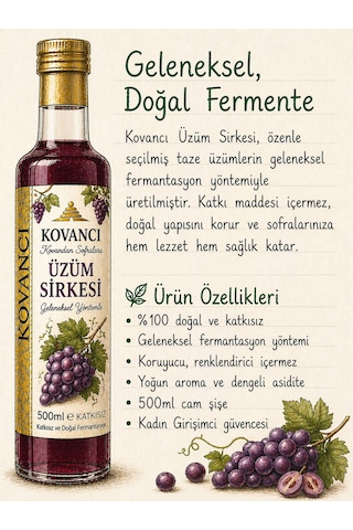 Üzüm Sirkesi 500 Ml %100 Doğal Fermente Katkısız Geleneksel Sirke