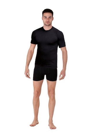 Thermoform Bambu Erkek Bisiklet Yaka Tişört Kısa Kollu Fanila Atlet Ve Boxer Şort Seti Siyah Çok Renkli