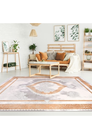 Çam Halı Crea Plus Galaxy Blossom 13416 Gri Taba Eskitme Klasik Desenli Makine Halısı
