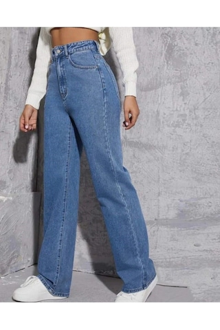 2020 Kadın Likrasız Palazzo Jeans Kot Denim Pantolon Açık Mavi