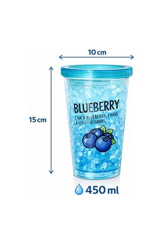 Buzlu Kırık Cam Görünümlü Smoothie Bardağı,450ml,sızdırmaz Kapaklı Soğuk İçecek Bardağı,bpa İçermez Mavi