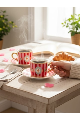 2 Kişilik Pink Bird Double Kahve Fincanı-4686 Pembe