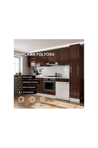 Parlak Kahve Yapışkanlı Folyo Mutfak Dolap Ve Mobilya Kaplama Folyosu-61x300 Cm