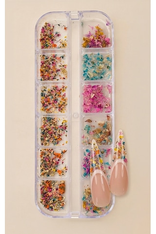 12li İnce Küçük Boy Kuru Çiçek Tırnak Süsleme Nail Art Çiçek Wn-519