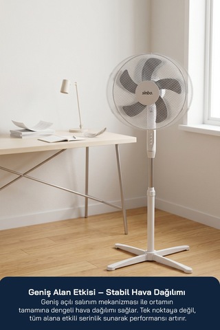 Sf-7704 Ayaklı Vantilatör 16 İnç 35w Sessiz Fan 3 Kademeli Yükseklik Ayarlı Ev Tipi