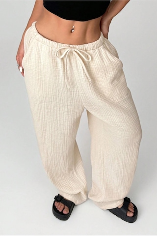 Tarz Cool Bol Paça Müslin Kadın Pantolon Kmslpnt0125 Bej