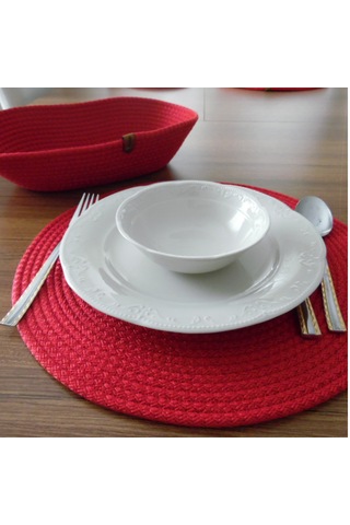 Kırmızı 6 Kişilik 8 Parça Amerikan Servis, Hasır Supla Takımı, Ta Kırmızı