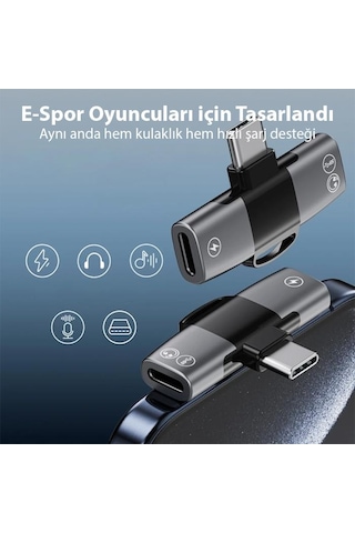 Polham Type C To 2x Type C Girişli Şarj Ve Kulaklık Çoğaltıcı Adaptörü, 30w Şarj Destekli Çoğaltıcı