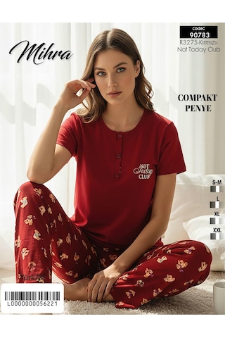 Mihra Kadın Compakt Penye Düğmeli Yaka Kısa Kol İnce Pijama Takımı 90783k - 1 Adet Kırmızı