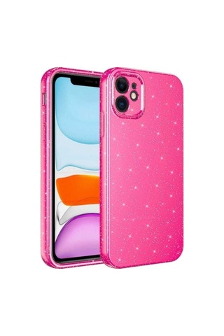Apple Uyumlu iPhone 12 Kılıf Kamera Korumalı Simli Lüks Zore Koton Kapak Pembe Koyu