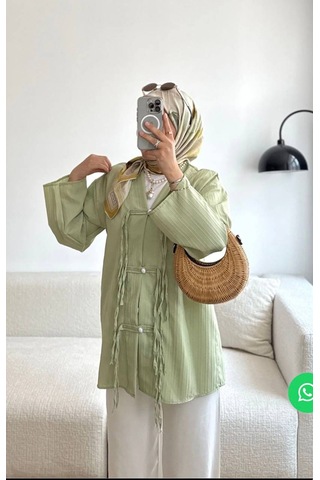 By Nursel Çiçek Kadın Premium Kruvaze Yaka Dügme Detaylı Tunik-kimono Yeşil