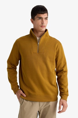 Defacto Regular Fit Yarım Balıkçı Yaka Fermuarlı Kalın Sweatshirt F4136ax25aubn152 Kahve
