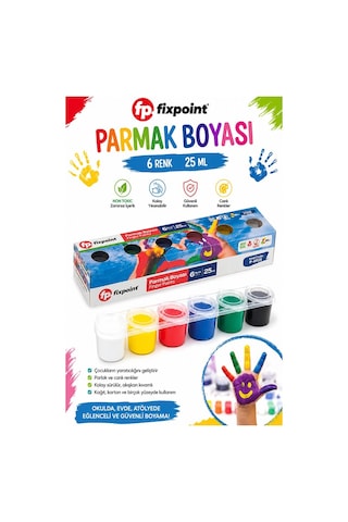 Parmak Boya 6 Renk 1 Adet Fix Point 25 Ml 6 Lı Parmak Boyası Resim Dersi Su Bazlı Resim Okul Öncesi Kreş Anasınıfı Çok Renkli