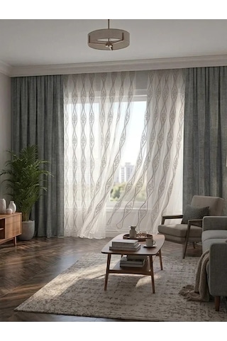 Nivemeshome Bade 7150 Bambu Gri 1/2,5 Pileli Tül Perde Apm Ekru