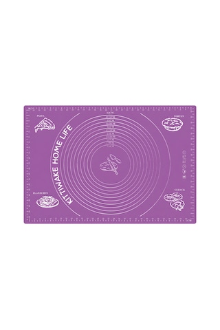 Mor Silikon Hamur Açma Matı 45x65 Cm + Siyah Silikon Merdane 42 Cm Kaymaz Yapışmaz Hamur Seti
