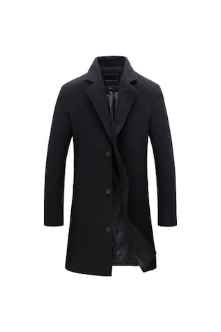 Erkekler İçin Orta Boy Yün Palto Koyu Gri