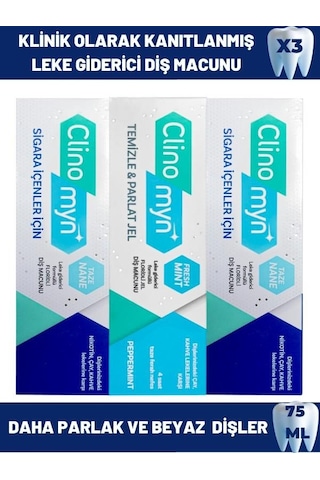 Clinomyn Sigara Içenler Için 75ml X 2 + Temizle Parlat Fresh Jel Diş Macunu 75ml