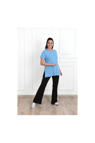 Kadın Bisiklet Yaka Yırtmaç Detaylı Büyük Beden Tshirt 9633-22 001