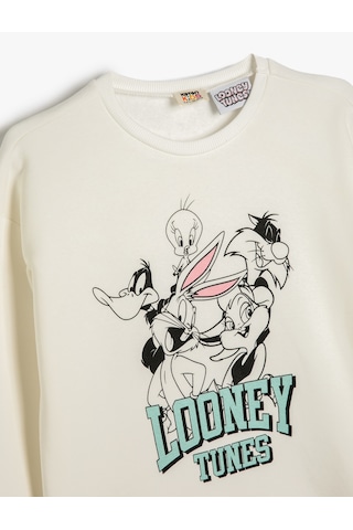 Koton Sweatshirt Looney Tunes Baskılı Lisanslı Uzun Kollu Bisiklet Yaka Şardonlu Ekru 5wkg10435ak Ekru