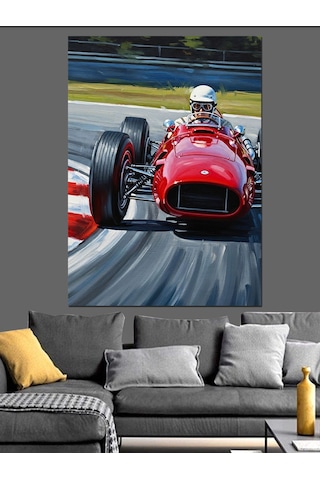 Ahşap Tablo Kırmızı Formula Yarış Arabası