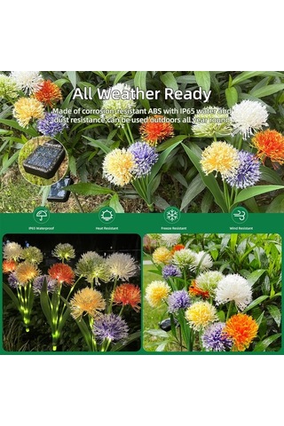 Dancemonkey Su Geçirmez Solar Çiçek Bahçe Işıkları - Dekoratif Çim Teras Feneri Çok Renkli Çok Renkli