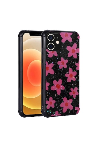 Apple Uyumlu iPhone 11 Uyumlu Simli Desenli Kamera Korumalı Parlak Zore Popy Kılıf-çiçek Çiçek -