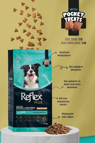Reflex Plus Pocket Treats Orta Ve Büyük Irk Kuzu Etli Yetişkin Köpek Maması 12 Kg