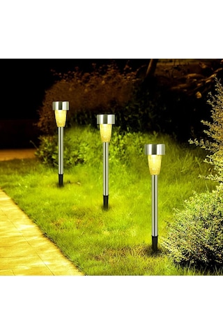 Solar Bahçe Lambası 10 Lu Set Direk Aydınlatma Güneş Enerjili Led Işık, Dış Mekan Aydınlatması Beyaz Işık