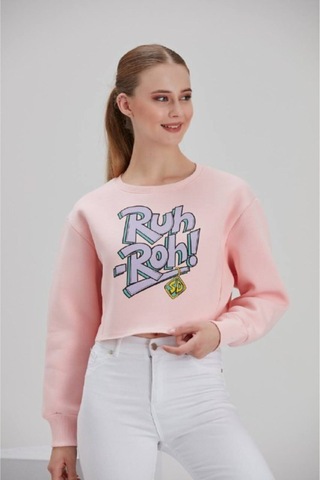 Meecy Kadın Pembe Baskılı Sweatshirt Pembe Pembe