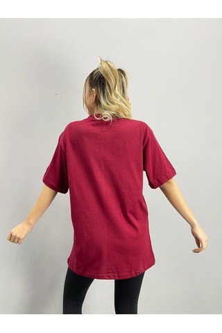 Flood Of Style Kadın Bordo New Rochelle Baskılı Oversize Bisiklet Yaka Tshirt