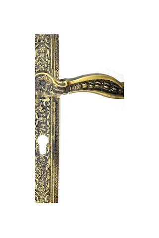Antik Ulu Model Büyük Kapı Kolu Takımı, 354x57 Mm, Yaylı - Pirinç, Antik, Tarihi, Osmanlı Stil Lale