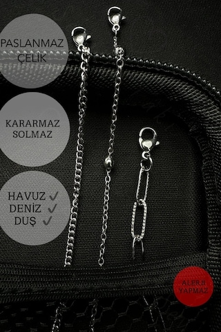 Üç Zincirli Çelik Bileklik Çelik Zincir Bileklik Kararma Yapmaz St Serisi Silver