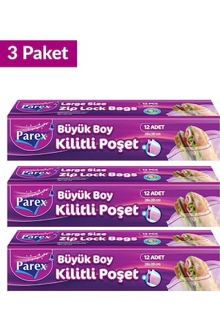 Kilitli Buzdolabı Poşet Büyük Boy 12'li 26 X 28 Cm Üçlü Set