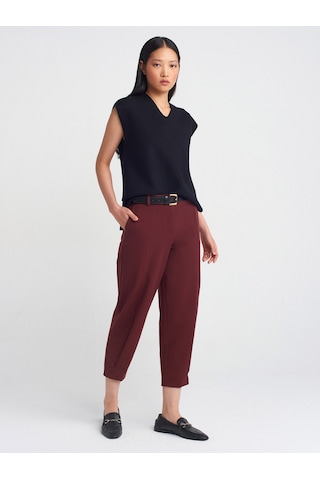Dilvin 71590 Kemerli Crop Pantolon Bordo