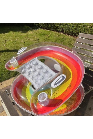 Yeni Şişme Payetli Gökkuşağı U-şekilli Yüzme Halkası 001