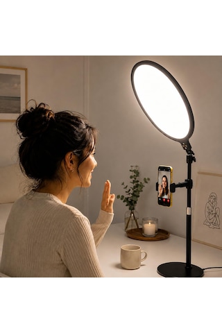 12 İnç Ring Light Telefon Tutuculu, 2700k-6500k Ayarlanabilir Işıklı Halka Lamba, Alüminyum Alaşımlı Canlı Yay