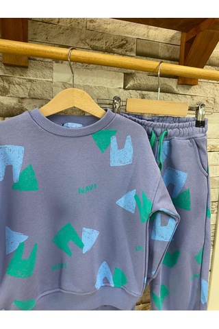 Lacıel Parıs Navi Sloganlı Oversıze Kız Çocuk Eşofman Takım Mor