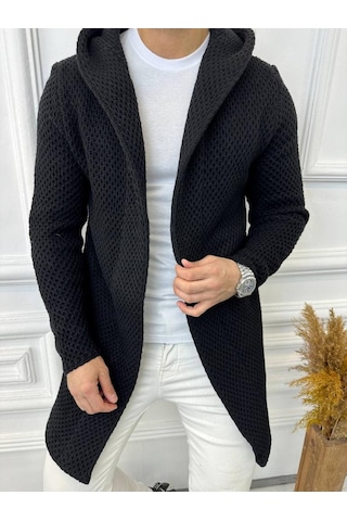 Elku Moda Elkumoda Hırka Kapüşonlu Örgü Triko Uzun Panço Hırka-HIRKA1862