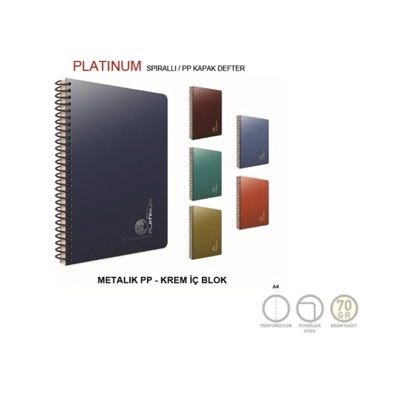 Platinum Spiralli Metalik Pp Kapak 17x24 100 Yaprak Kareli Defter Karışık