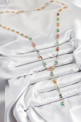 Pirinç Renkli Zirkon Taşlı Kelebek Model Gold Renk Kadın Y Kolye Çok Renkli