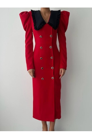 S-pazarım Palmas Geniş Yakalı Elbise Kırmızı