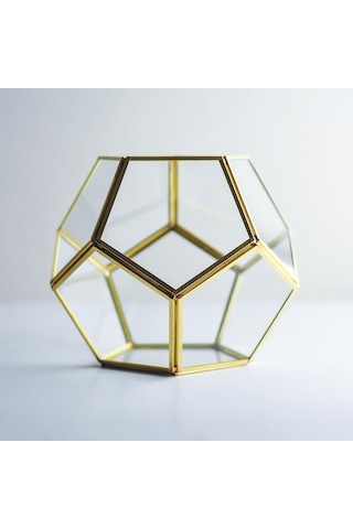 21x21x17cm Pirinç Gold Geometrik Teraryum Cam Fanus Aksesuar Çikolata Kutusu