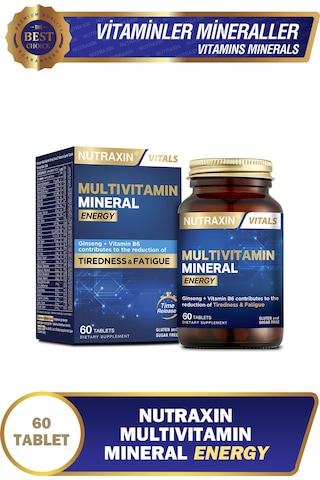 Nutraxin Multivitamin Mineral Energy Complex 60 Tbl - Magnezyum, Taurin, Kolin, Panax Ginseng, Q10