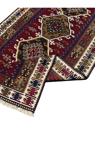 El Dokuması Uşak Eşme Kilimi 120x230 Kök Boyası %100 Doğal Yün Kilim Renkli