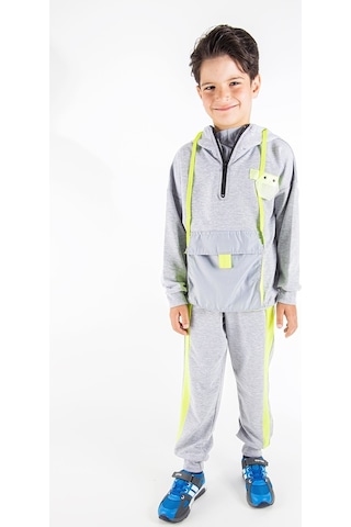 Baby&Kids Neon Detaylı Kapüşonlu Erkek Çocuk Eşofman Takımı Gri