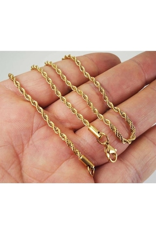 2.5 Mm Çelik Halat - Burgu Sarı Renk 24 Ayar Altın Kaplama Çelik Zincir Sarı