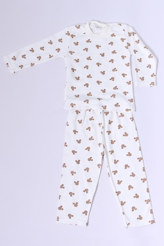Hçm Bebek Pamuk Pijama Takımı Tenkli Baskılı Bisiklet Yaka A2 Kahverengi